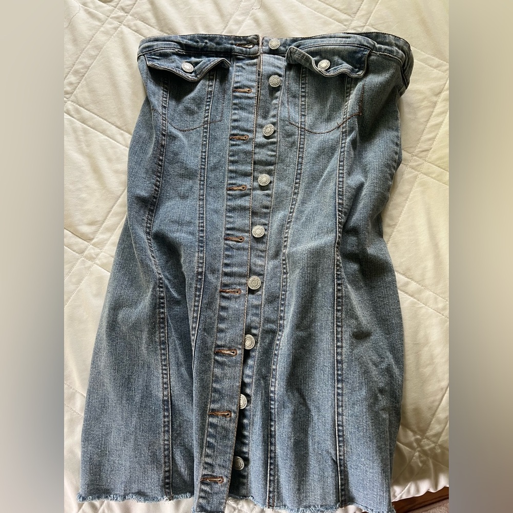 Denim Button-Down Strapless Dress